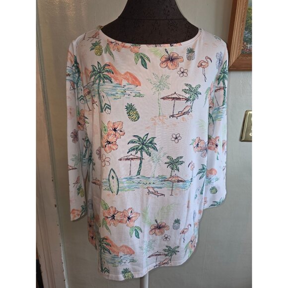 Talbots Petite XLP Tropical Print 3/4 Sleeve Tee - Picture 1 of 6
